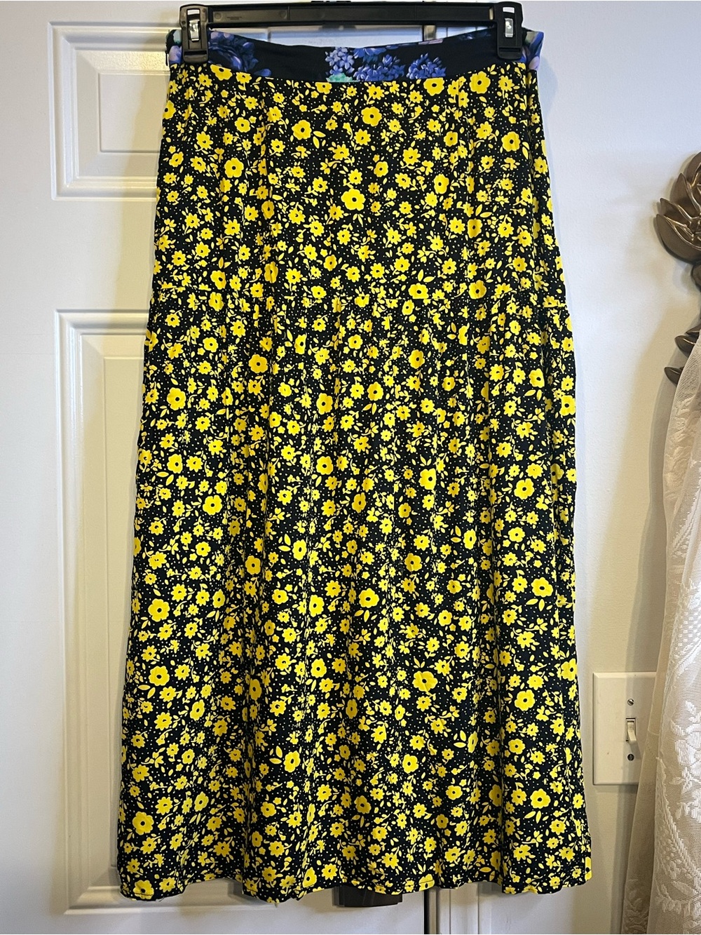 ASOS Patchwork Midi Skirt Size US 10 Mixed Floral Yellow Blue Split Indie Sleaze - Picture 5 of 9